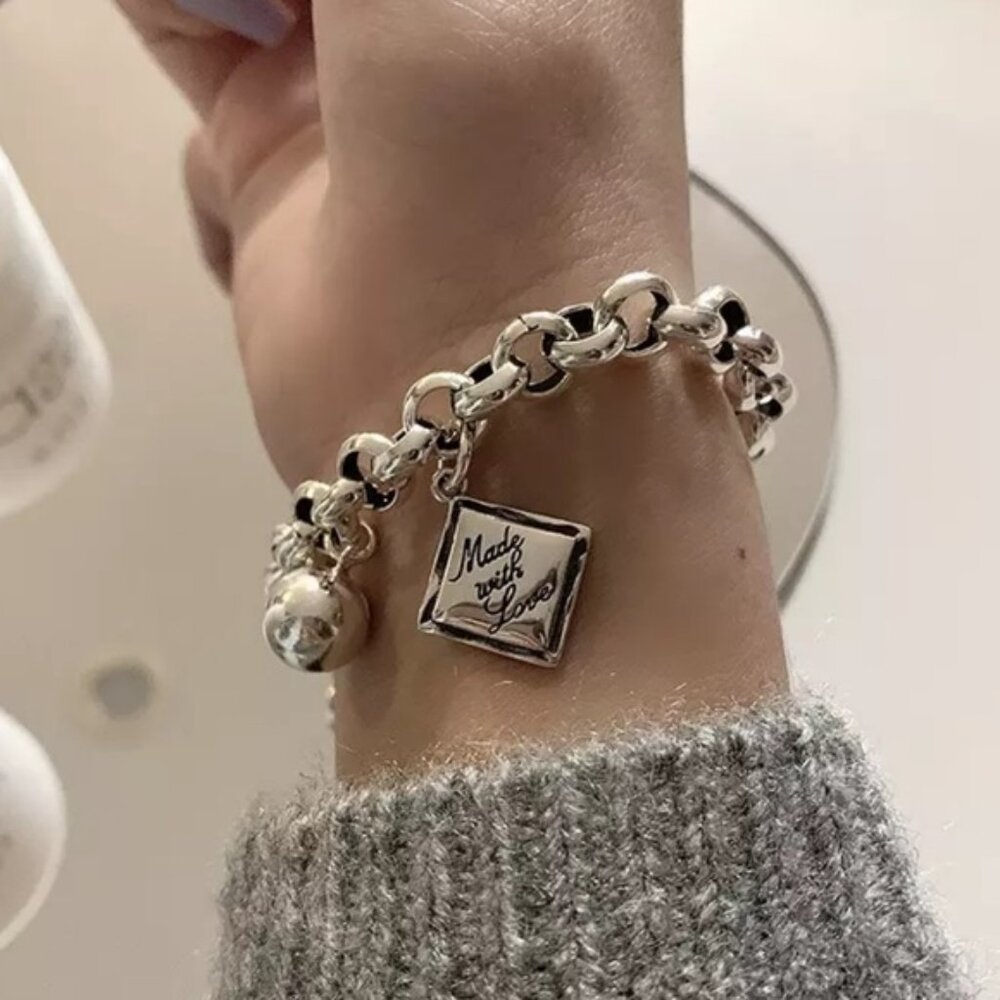 NEW 925 STERLING SILVER ENGLISH SQUARE BRACELET, NICE BRACELET, CUTE BRACELET